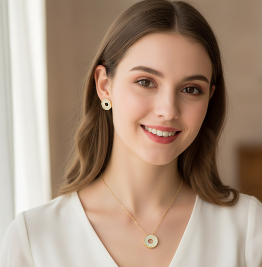 Elegant Halo Round Pendant Set