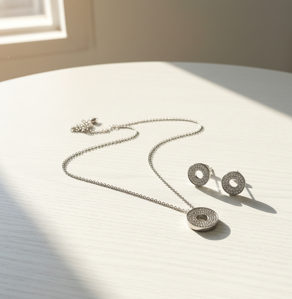 Elegant Halo Round Pendant Set