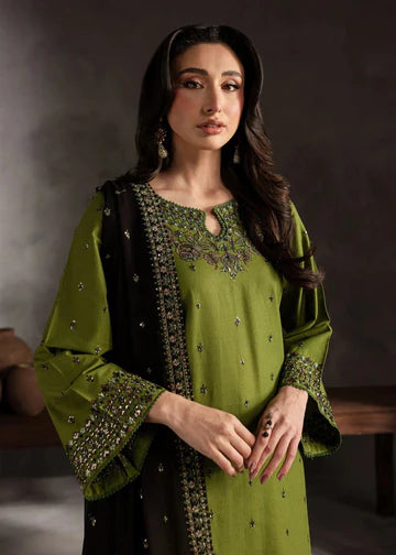 Green Embroidered Linen 3-Piece Suit for Women