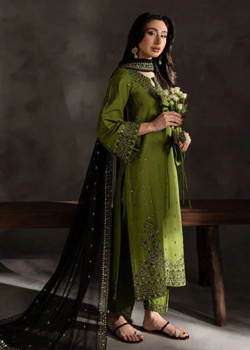 Green Embroidered Linen 3-Piece Suit for Women